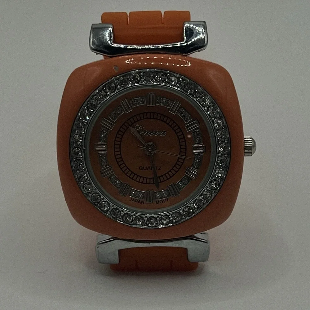 Geneva Women's Orange Jelly Band Watch Crystal Accent Silicone Rubber N0 Battery